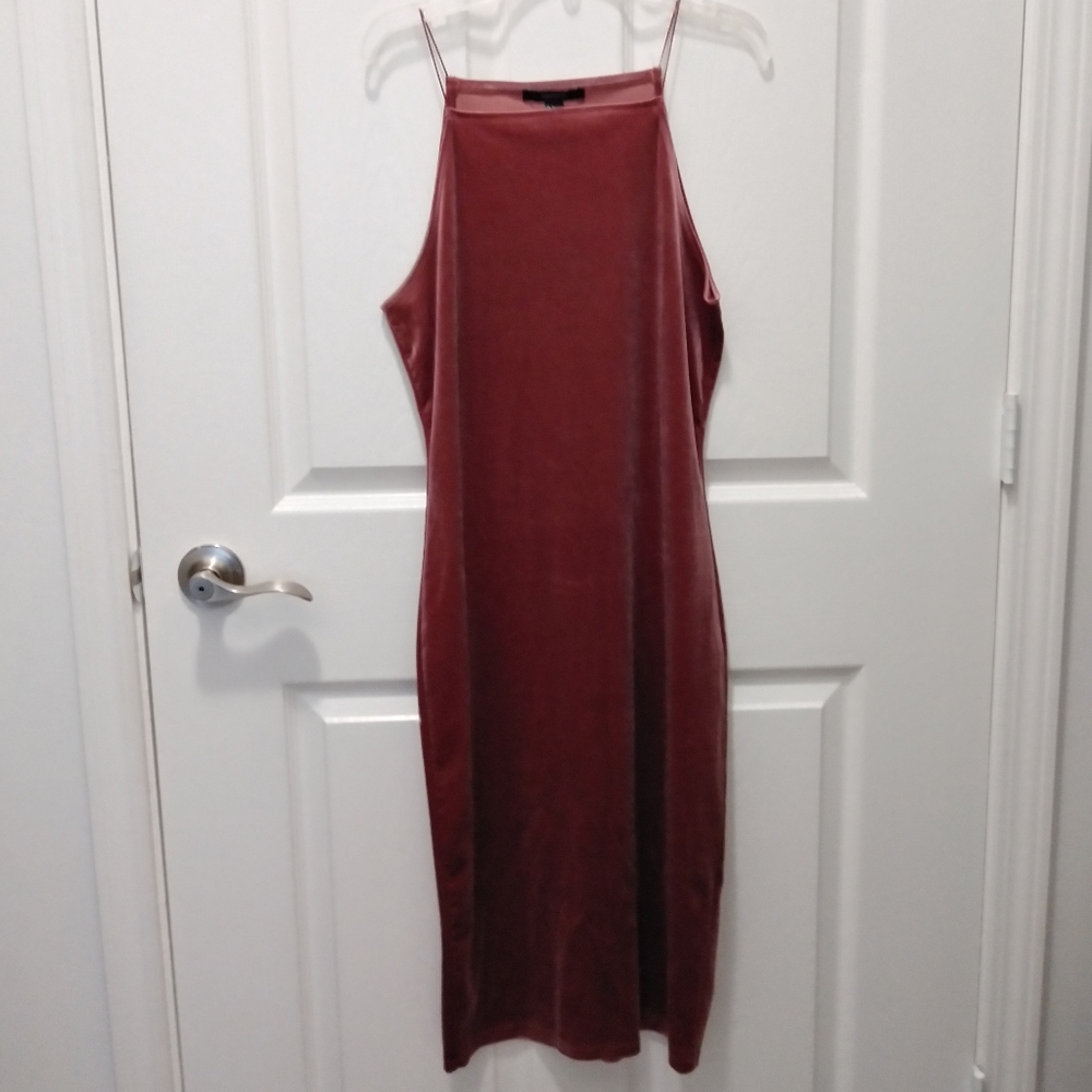 rose pink high neck spaghetti strap dress
